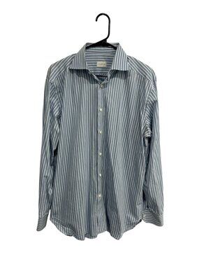 Ermenegildo Zegna Mens Blue White Striped Cotton Shirt Old Money Retro
